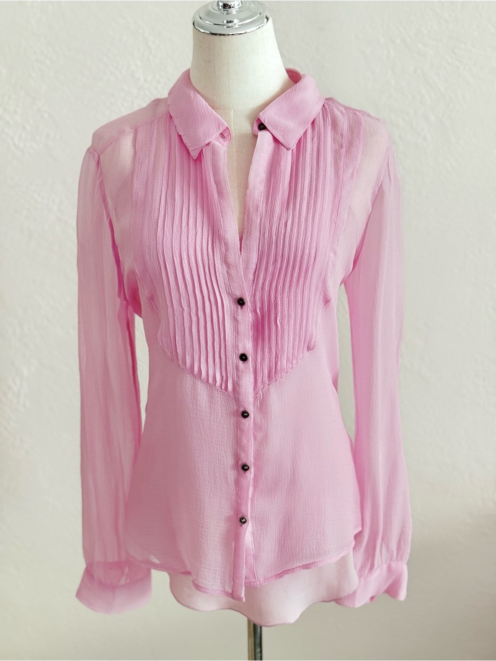 L'AGENCE Lilac Pink 100% Silk Pleated Tuxedo Blouse Set Romantic Coquette 6